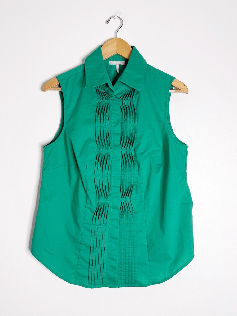 Hinson Wu Sleeveless Pintuck Blouse Green Size Small Button Front